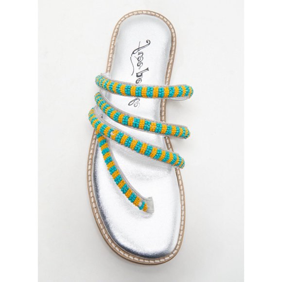 🎉LAST CHANCE🎉 FREE PEOPLE Beatrice Beaded Flat Sandals / Platino Combo - Picture 9 of 9